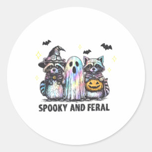 Adesivo Redondo Spooky E Feral Raccoon Halloween Raccoon Ghost T