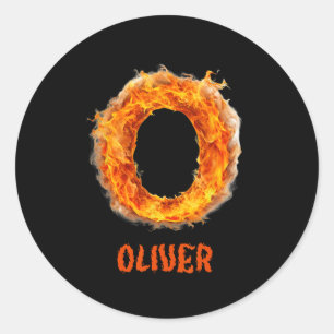 Adesivo Redondo Spooky Flame Oliver Halloween - Letra Boys Nome