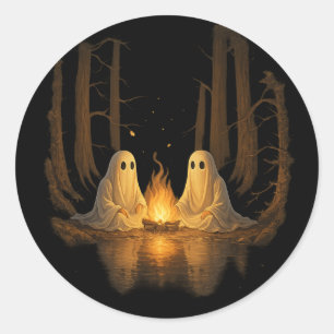 Adesivo Redondo Spooky Ghost Campfire Night Forest Art - Halloween