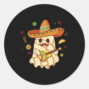 Adesivo Redondo Spooky Ghost Toca Violão Conchas Pan Dulce Hallowe