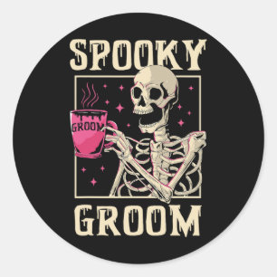 Adesivo Redondo Spooky Groom Skeleton Halloween Solteiro P