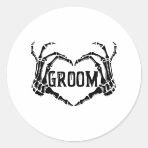 Adesivo Redondo Spooky Groom Skeleton Mãos Noivado Hal Casado