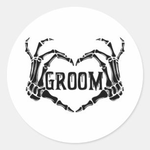 Adesivo Redondo Spooky Groom Skeleton Mãos Noivado Hal Casado