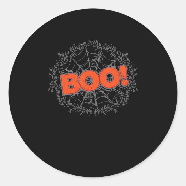 Adesivo Redondo Spooky Halloween Spider Web Boo Idea (Frente)