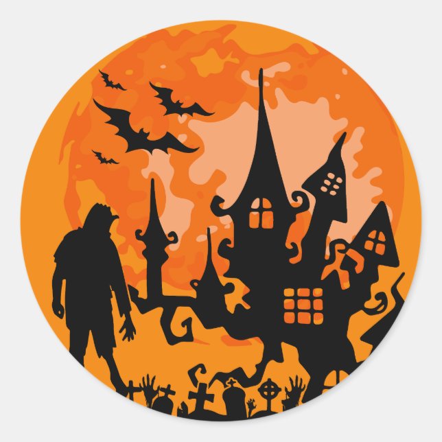 Adesivo Redondo Spooky Haunted House Sticker (Frente)