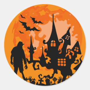 Adesivo Redondo Spooky Haunted House Sticker