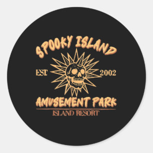 Adesivo Redondo Spooky Island Est 2002 Amusement Park Skull Hallow