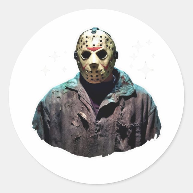 Adesivo Redondo Spooky Jason Mask Sticker - Perfeito para Ventilad (Frente)