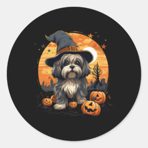 Adesivo Redondo Spooky Lhasa Apso Cachorro Bruxo Halloween