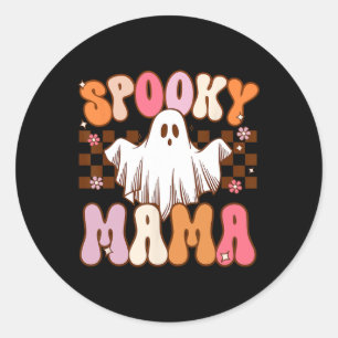 Adesivo Redondo Spooky Mama Halloween Mãe Fantasma Retro Groo