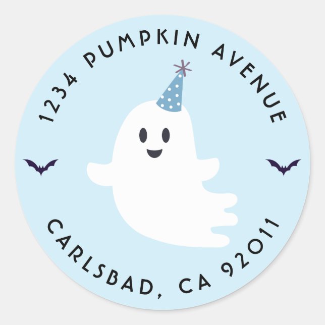 Adesivo Redondo Spooky One Ghost Halloween Aniversário Endereço de (Frente)