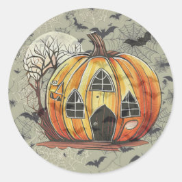 Adesivo Redondo Spooky Pumpkins com Bats