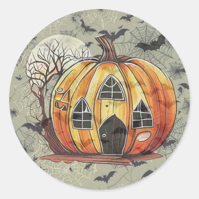Adesivo Redondo Spooky Pumpkins com Bats (Frente)