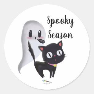 Adesivo Redondo Spooky Season   Black Halloween Cat
