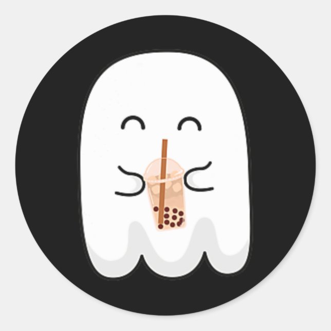 Adesivo Redondo Spooky Season Cute Pequeno Fantasma Boby Tea Hallo (Frente)