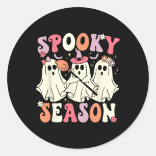 Adesivo Redondo Spooky Season Halloween Ghost Costume Retro Groovy