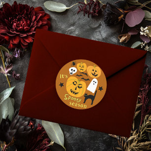 Adesivo Redondo Spooky Season Pumpkins Ghost Bat HELLOWEEN
