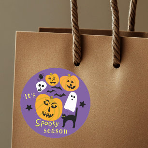 Adesivo Redondo Spooky Season Pumpkins Ghost Bat HELLOWEEN