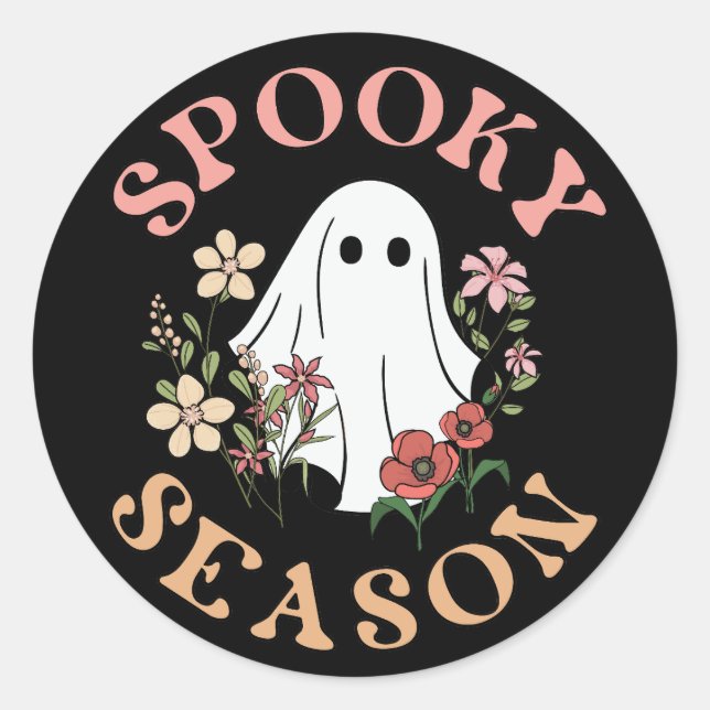 Adesivo Redondo Spooky Season Retro Halloween Groovy Ghost Black (Frente)