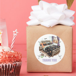 Adesivo Redondo Spooky Sleepover Obrigado Stickers