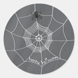 Adesivo Redondo Spooky Spider girando na Web Feliz Halloween