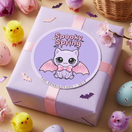 Adesivo Redondo Spooky Spring Bat Lavender Pastel Goth Round