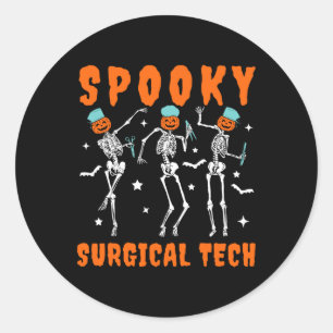 Adesivo Redondo Spooky Surgical Tech Skeleton Dancing Surgical Hal