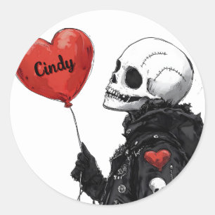 Adesivo Redondo Spooky Sweetheart - Crânio Personalizável com Balã