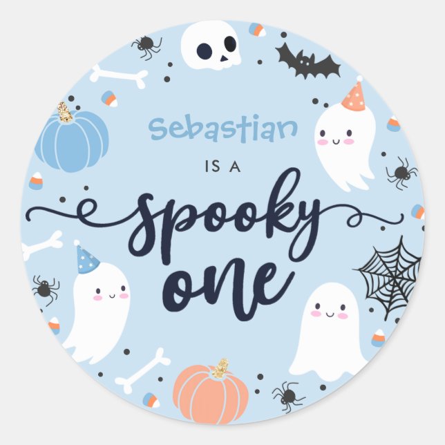 Adesivo Redondo Spooky, Um Bonito Favor do primeiro aniversario Fa (Frente)