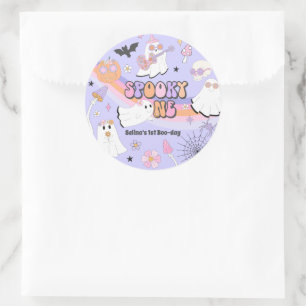 Adesivo Redondo Spooky, um primeiro aniversario do Halloween Groov