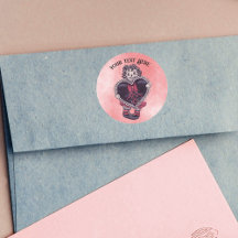 Spooky Valentine Doll With Black Heart on Pink Red