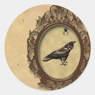 Adesivo Redondo Spooky Vintage Raven e Spider Halloween