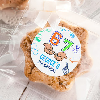 Adesivo Redondo Sports 6 7 Meme Trend Six Seven Birthday Party