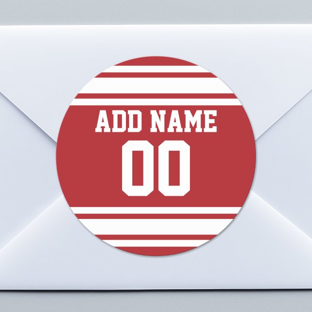 Adesivo Redondo Sports Jersey com seu nome e número (Custom Sticker for Party Favors or Envelopes)
