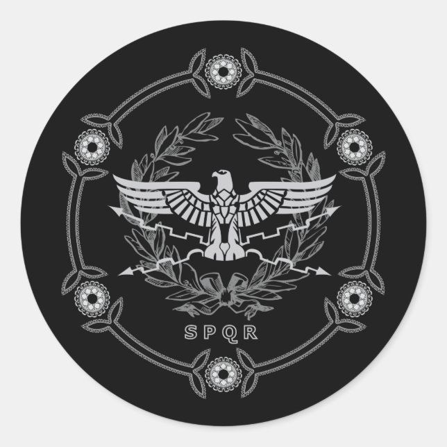 Adesivo Redondo SPQR O Vedante Emblem do Império Romano. (Frente)