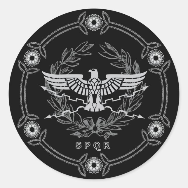 Adesivo Redondo SPQR O Vedante Emblem do Império Romano. (Frente)