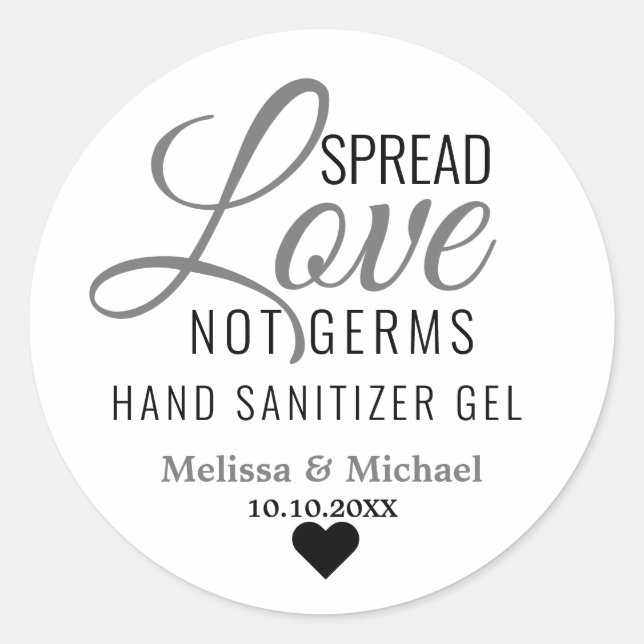 Adesivo Redondo Spread Love Not Germs Hand Sanitizer Casamento Fav (Frente)