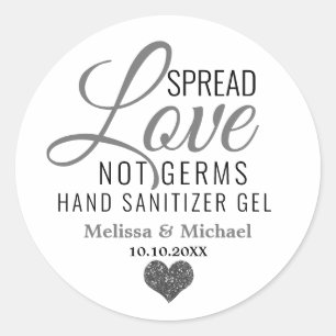 Adesivo Redondo Spread Love Not Germs Sanitizer Silver Heart