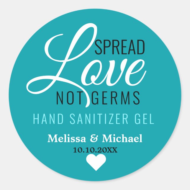 Adesivo Redondo Spread Love Not Germs Wedzer Sanitizer Favor Blue (Frente)