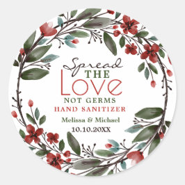 Adesivo Redondo Spread Love Red Floral Wreath Hand Sanitizer Favor