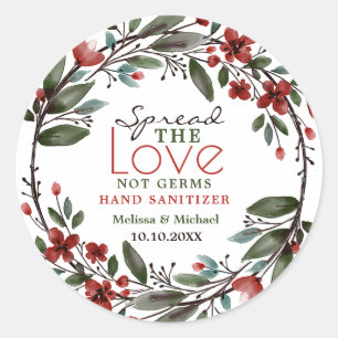 Adesivo Redondo Spread Love Red Floral Wreath Hand Sanitizer Favor