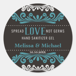 Adesivo Redondo Spread Love Wedding Mand Sanitizer Favorece Blue