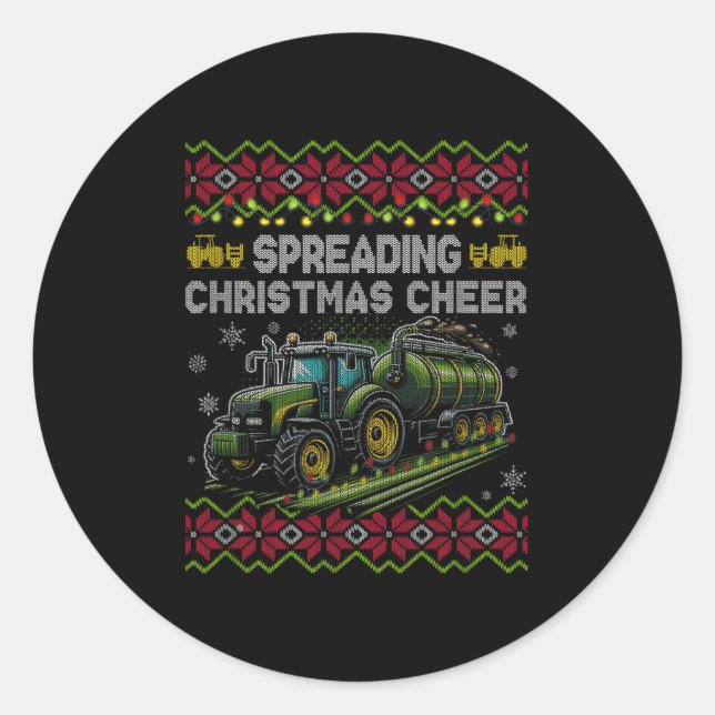 Adesivo Redondo Spreading Christmas Cheer Farming Tractor Ugly Swe (Frente)