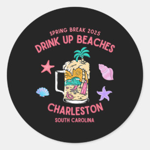 Adesivo Redondo Spring Break 2025 Beber Praias Charleston Sout