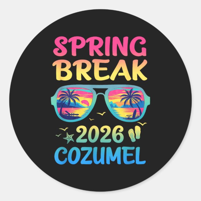 Adesivo Redondo Spring Break Cozumel 2026 Vacation Trip Sungles  (Frente)