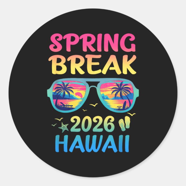 Adesivo Redondo Spring Break Hawaii 2026 Vacation Trip Sungles  (Frente)