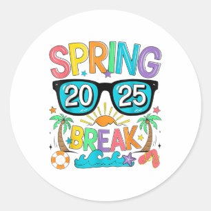 Adesivo Redondo Spring Break Squad Crew Vintage 2025 Beach Palm Fa