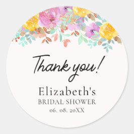 Adesivo Redondo Spring watercolor Flowers Bridal Shower