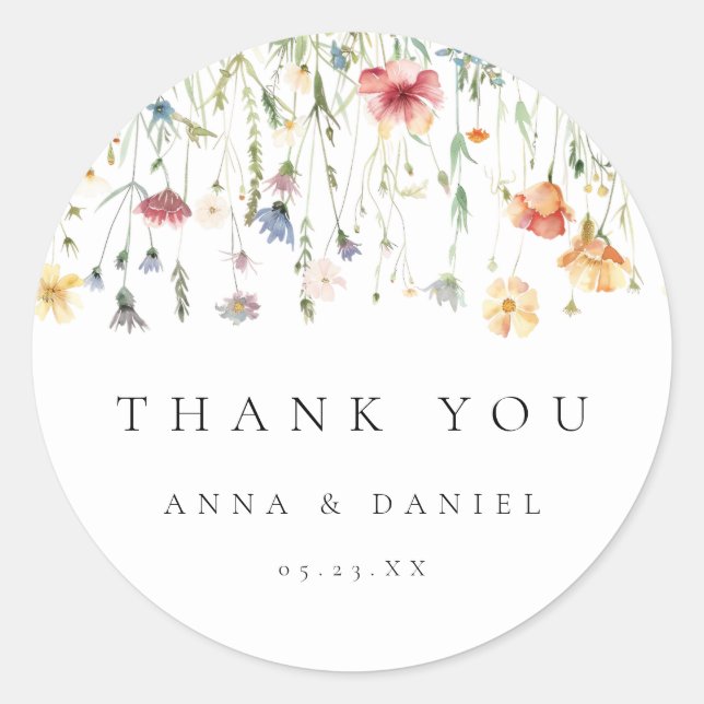 Adesivo Redondo Spring Wildflower Wedding (Frente)