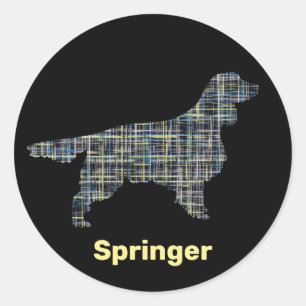 Adesivo Redondo Springer Spaniel Dog Yellow & Black Grid Line